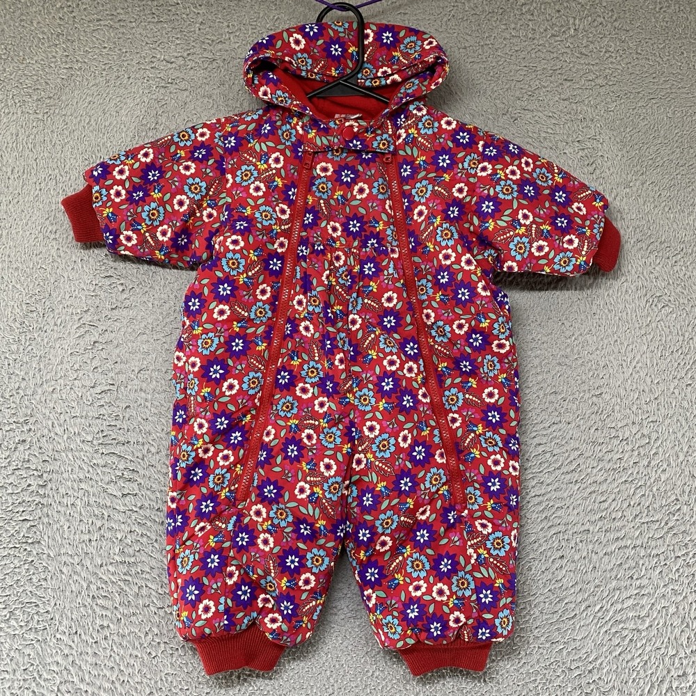 Hanna Andersson Bunting Snowsuit Baby Girls 6-9 Months Floral Puffer Hooded